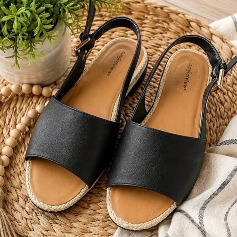 Comfortview Black Slingback Espadrille Sandals